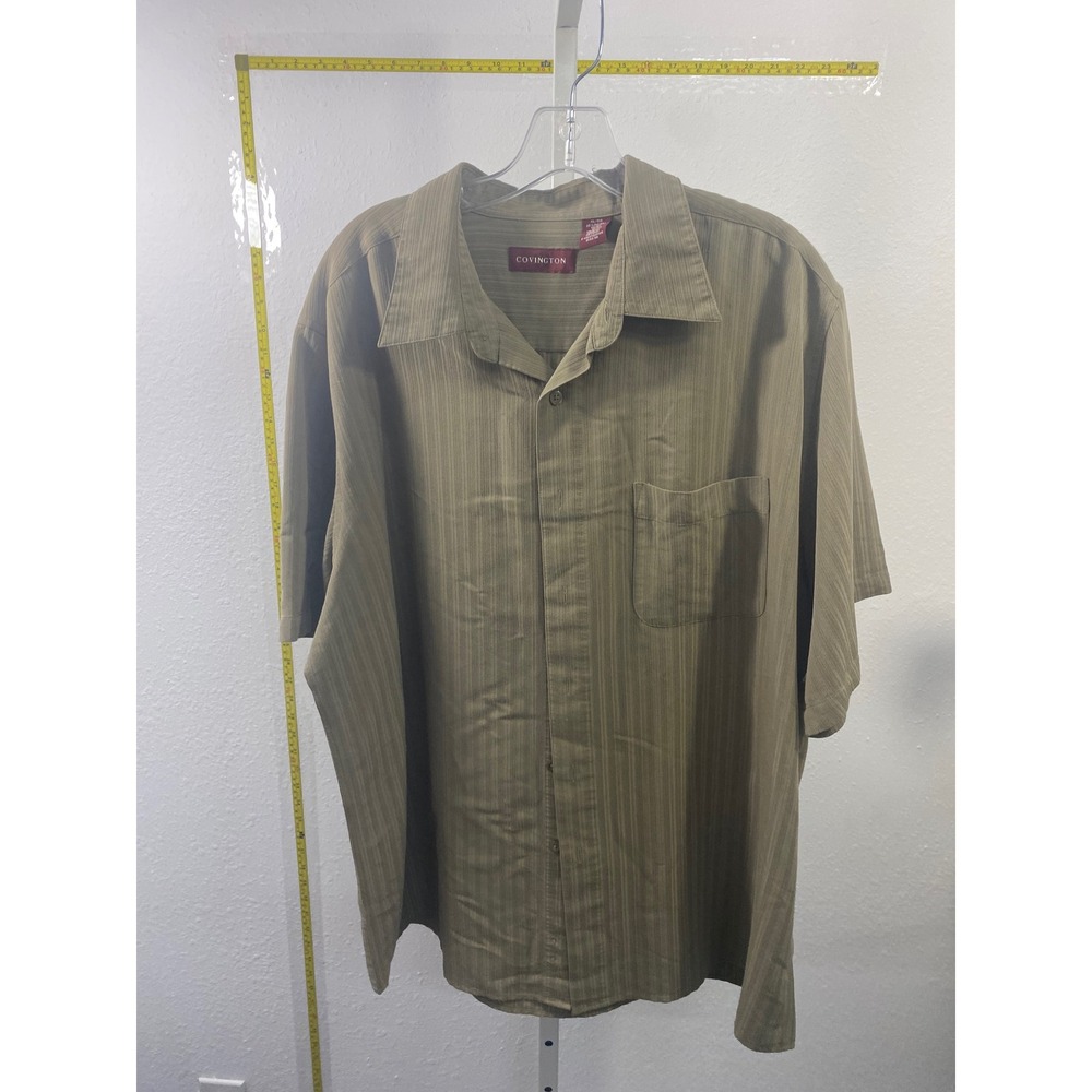 Covington Men XL Short Sleeve Button‎ Down Textured Stripe Olive Green Rayon